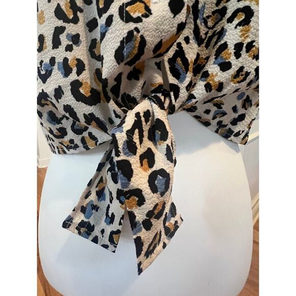 TIMING BUTTON UP CROP TOP CHEETAH PRINT WOMENS LARGE - Picture 7 of 8